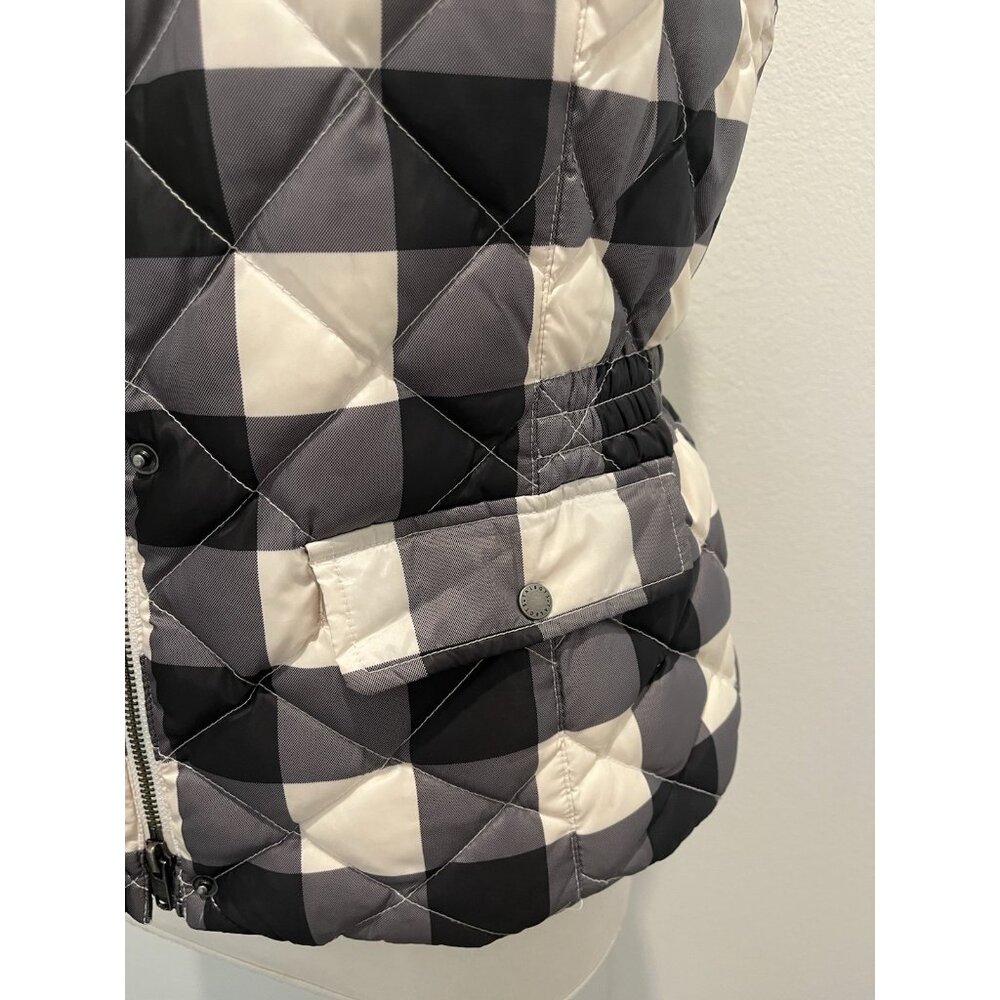 Talbots Down Fill Puffer Vest Size M Black White Plaid Elastic Waist Zip Snaps - Picture 10 of 10